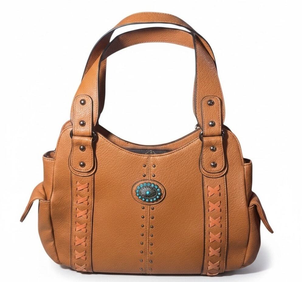 Lavawa Faux Leather Tote Bag Western Boho Shoulder Bag w/ Turquoise Accent NWOT
